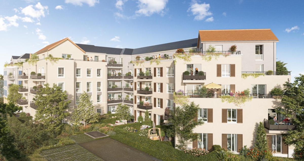 Vue d'ensemble des 53 logements en accession et 32 logements en BRS, ZAC Joliot Curie Lot C à Igny
